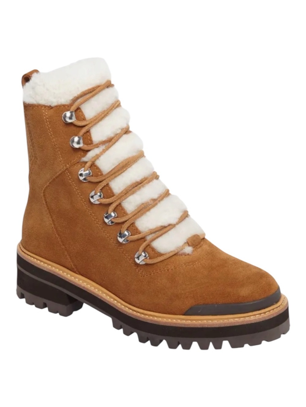 Marc Fisher LTD Izzie Genuine Shearling Lug Sole Boot New in Box Brown Suede 7M